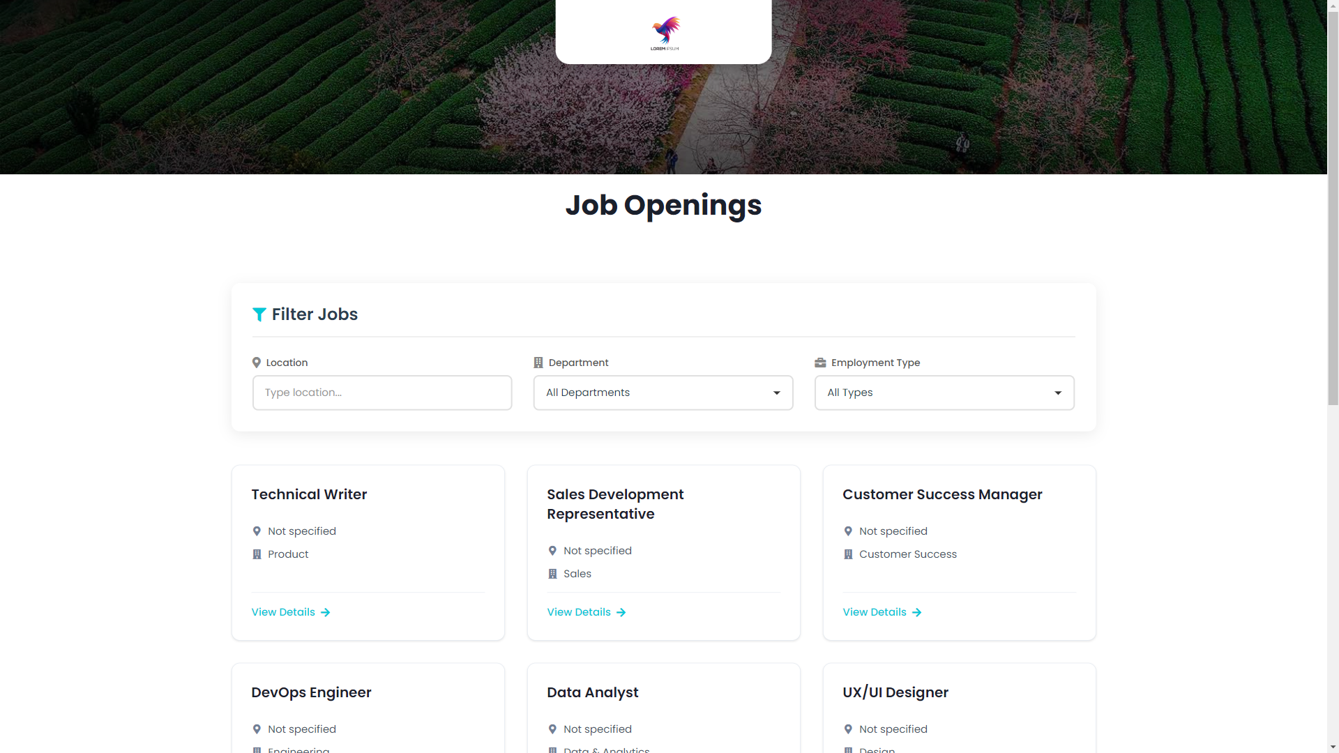 Treegarden hosted career page with a candidate application experience